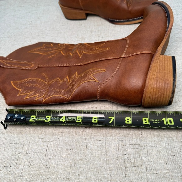 IUV Brown Faux Leather Western Cowboy Boots Women's 6 Embroidered Pull On - Picture 7 of 9